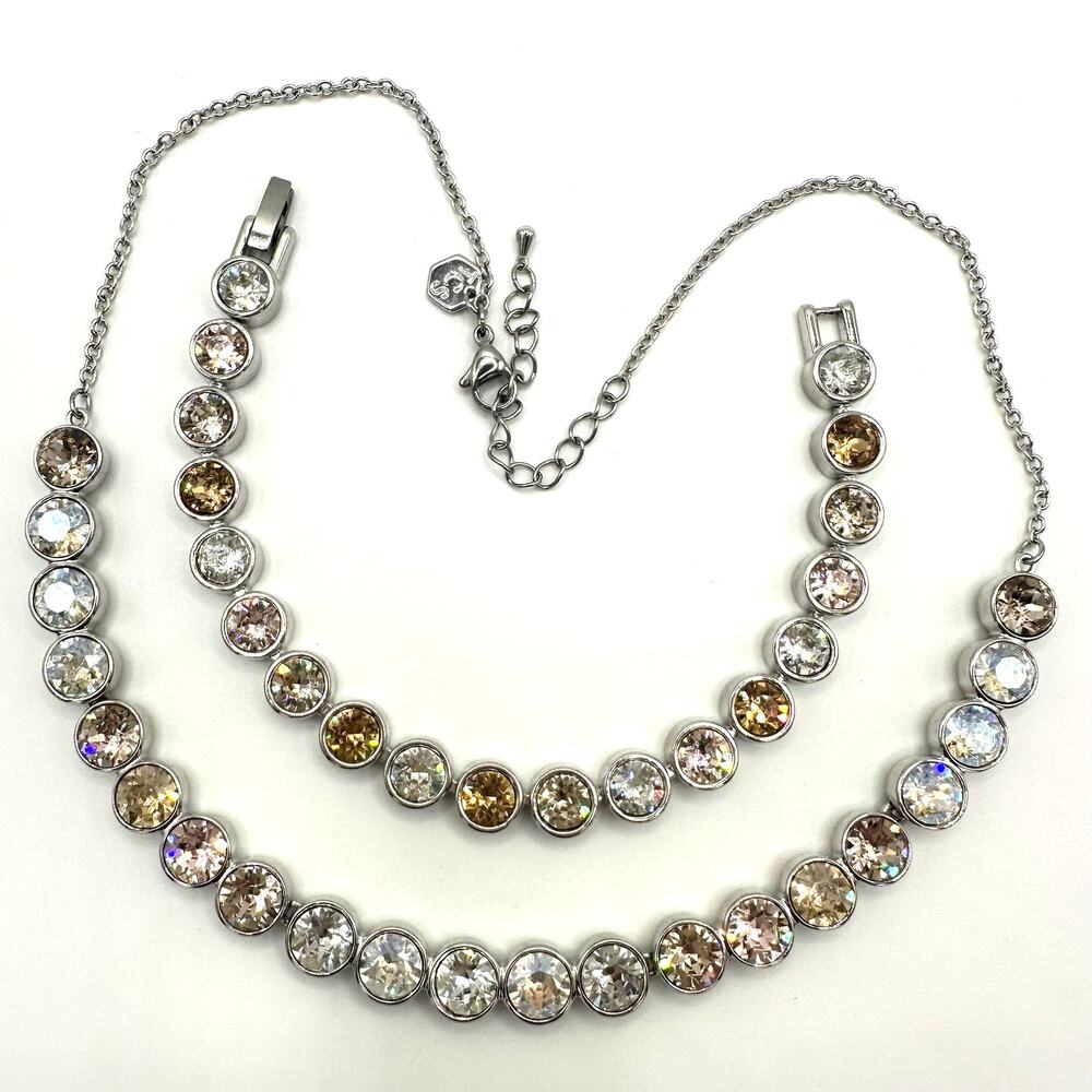 Touchstone Swarovski silver tone Austrian crystals necklace bracelet set